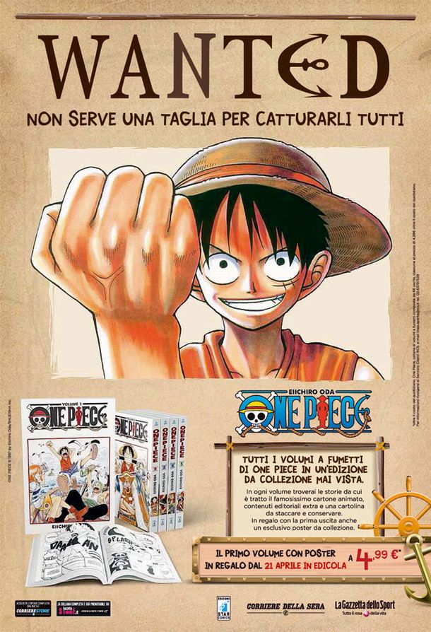 One Piece nuova edizione da  edicola con Corriere della Sera e Gazzetta dello sport